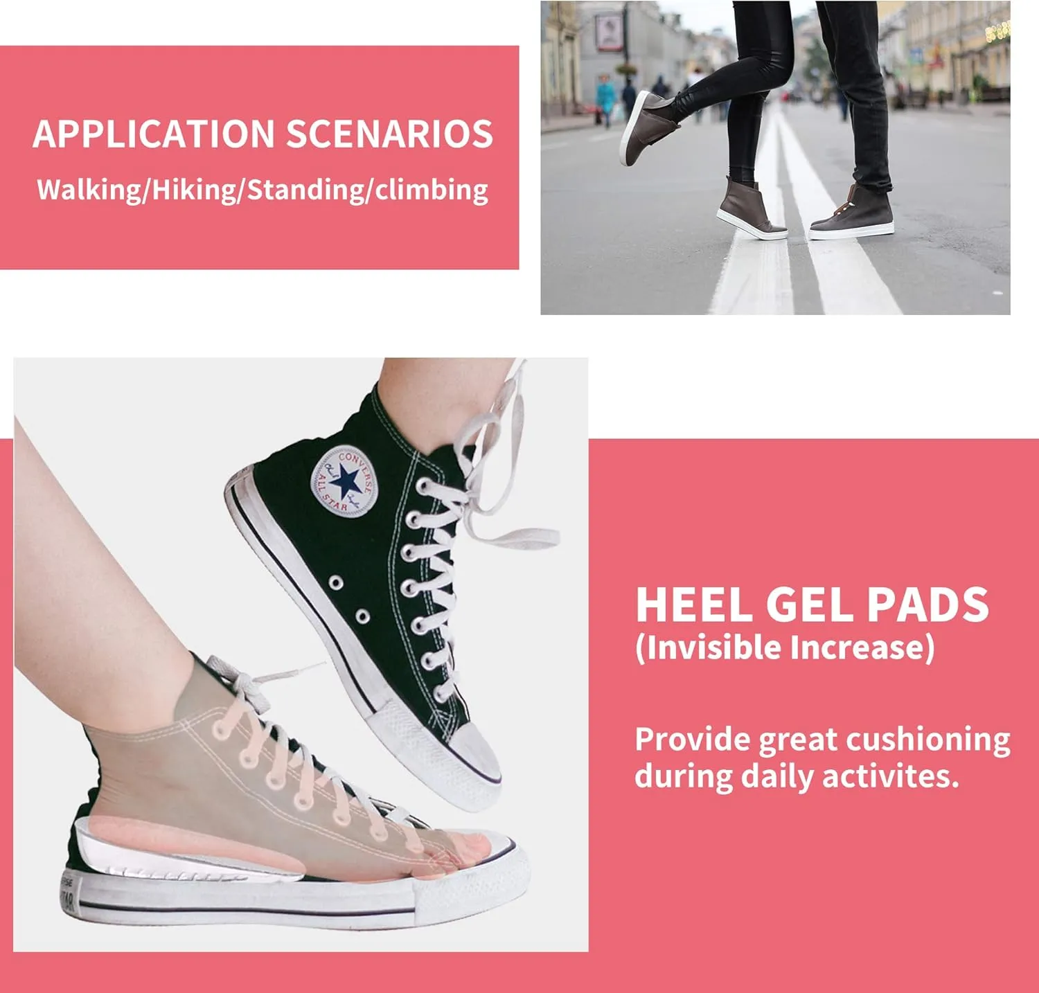 1 Pair Gel Height Increase HeelInsoles,Invisible Shoe Lifts Inserts,Cushion ElasticShock Absorption Heel Pads,Increase Height 1cm2cm 3cm for Men and Women (Gray, S for Women,heaght:2cm)