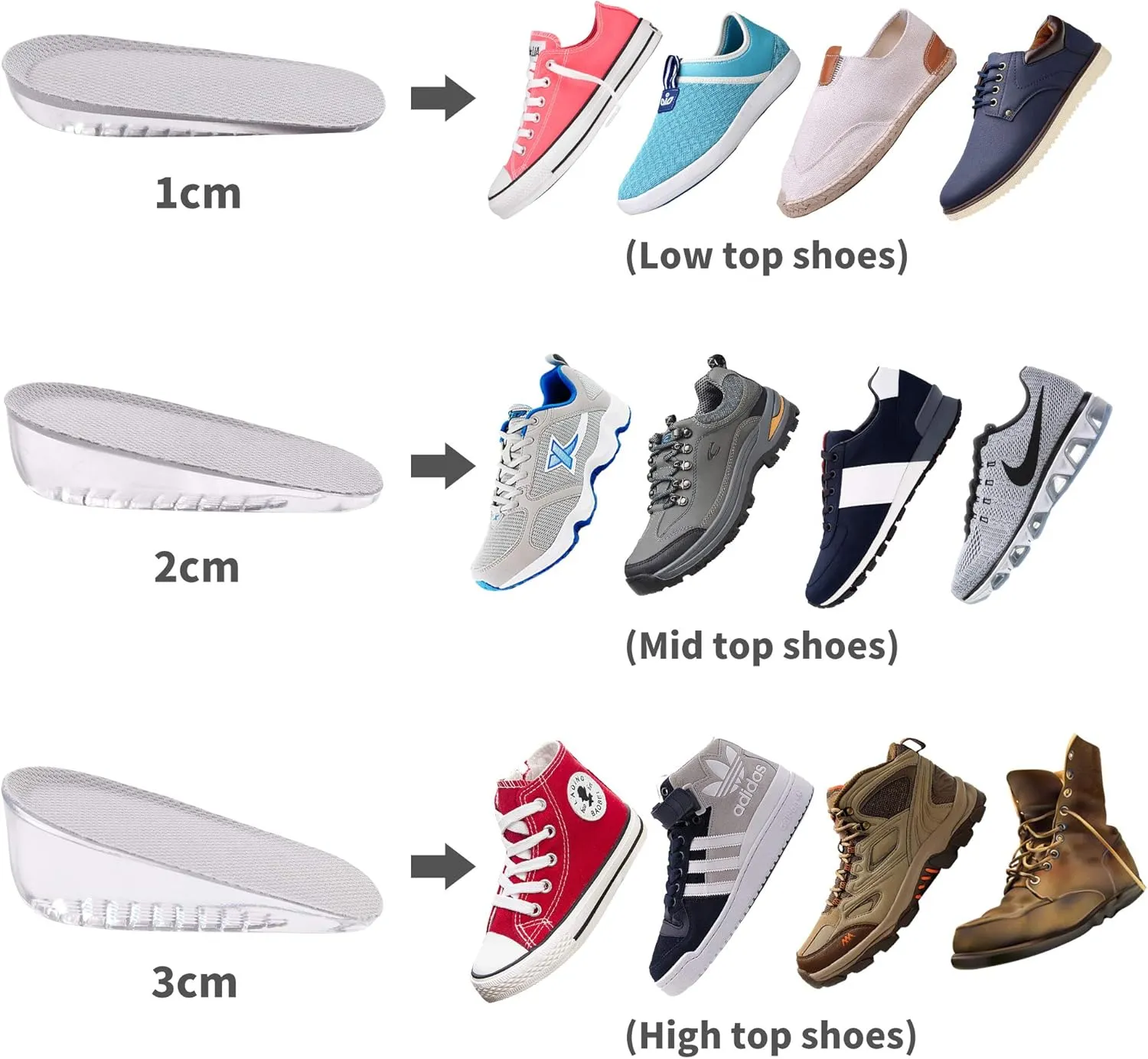 1 Pair Gel Height Increase HeelInsoles,Invisible Shoe Lifts Inserts,Cushion ElasticShock Absorption Heel Pads,Increase Height 1cm2cm 3cm for Men and Women (Gray, S for Women,heaght:2cm)