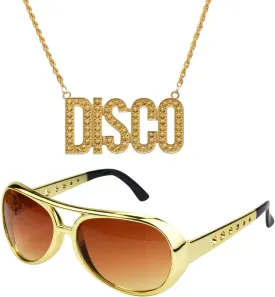 2pcs Disco 50s 60s Set Rock Star Cool Outfit Golden for Teen Adult Costume Dress Up Cosplay Halloween Birthday Party