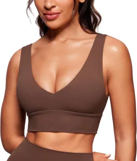 CRZ YOGA Butterluxe Womens V-Neck Longline Sports Bra - Wireless U-Shaped Open Back Yoga Low Impact Padded Crop Top