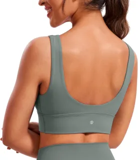 CRZ YOGA Butterluxe Womens V-Neck Longline Sports Bra - Wireless U-Shaped Open Back Yoga Low Impact Padded Crop Top