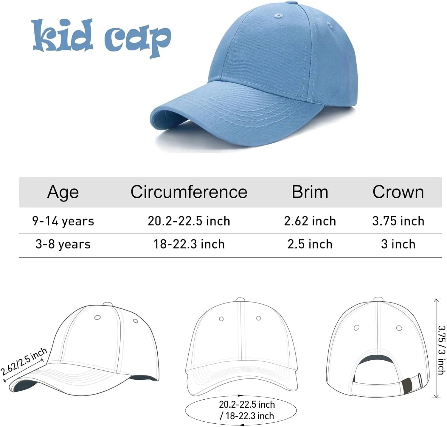 Edoneery Baseball Cap for Kids-Adjustable Washed Cotton Golf Toddler Hat for Boys & Girls