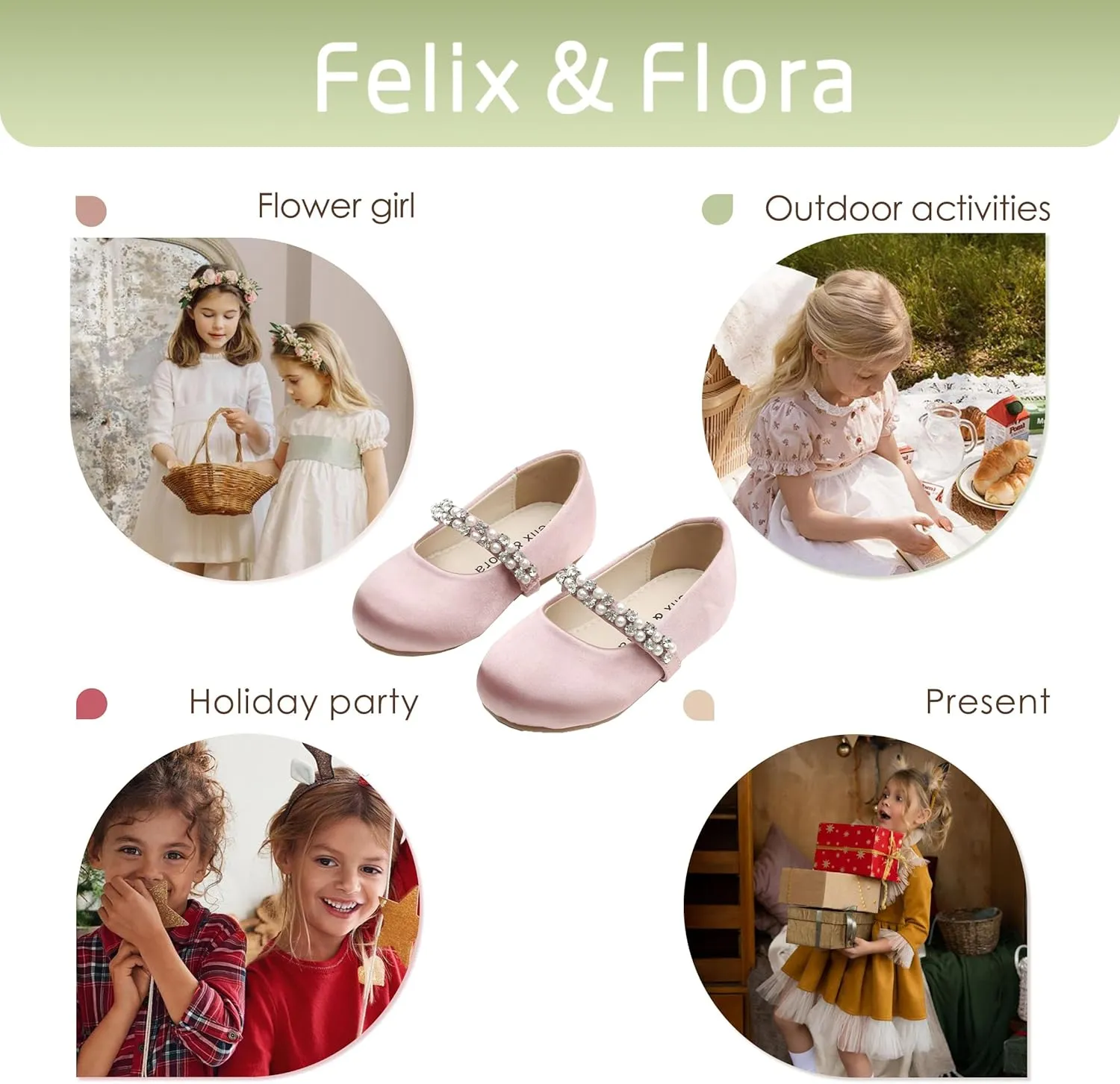 Felix & Flora Girls Toddler Little Ballet Shoes - Flower Girls Mary Jane Flats Dress Shoes Party Wedding