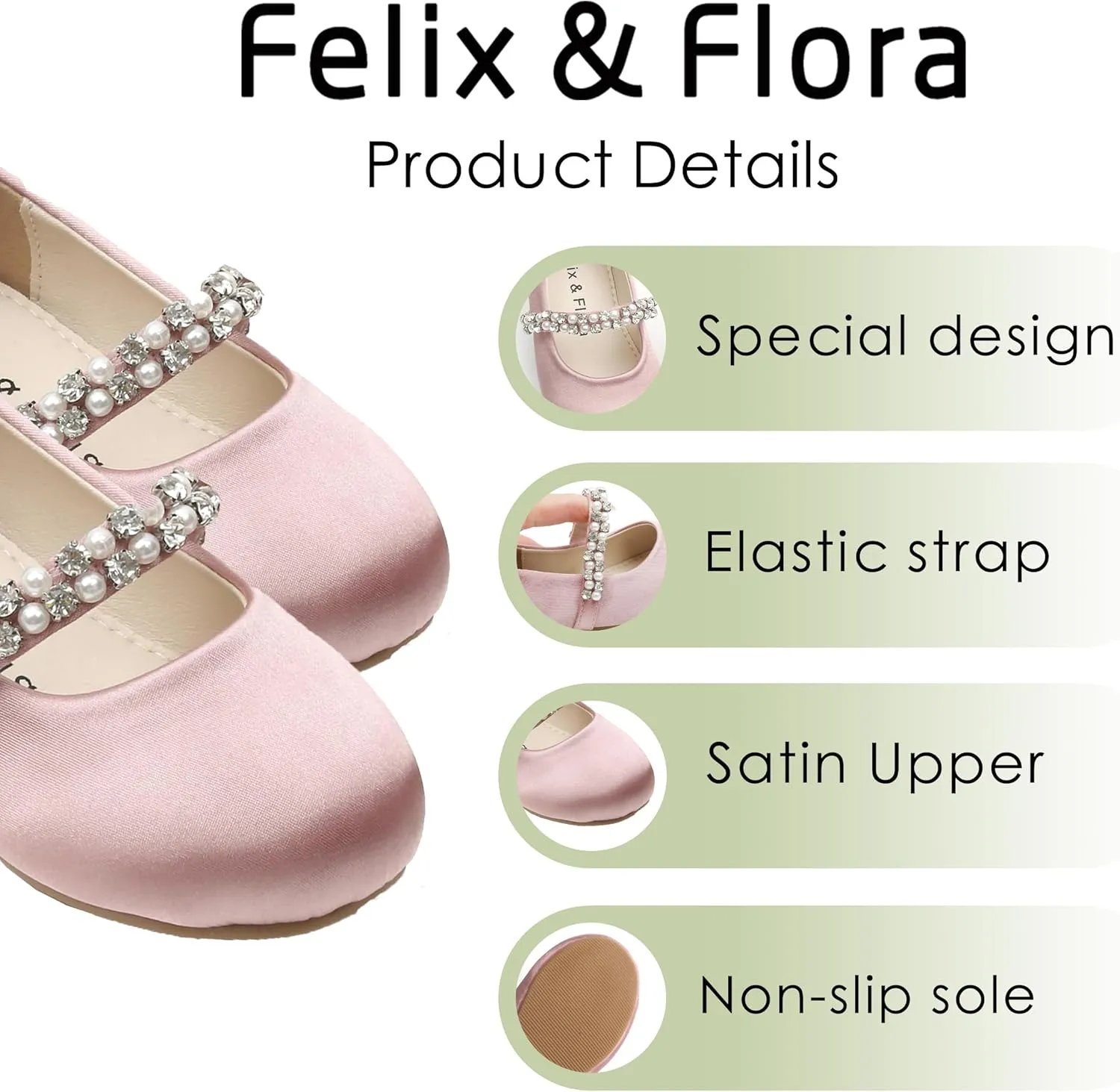 Felix & Flora Girls Toddler Little Ballet Shoes - Flower Girls Mary Jane Flats Dress Shoes Party Wedding