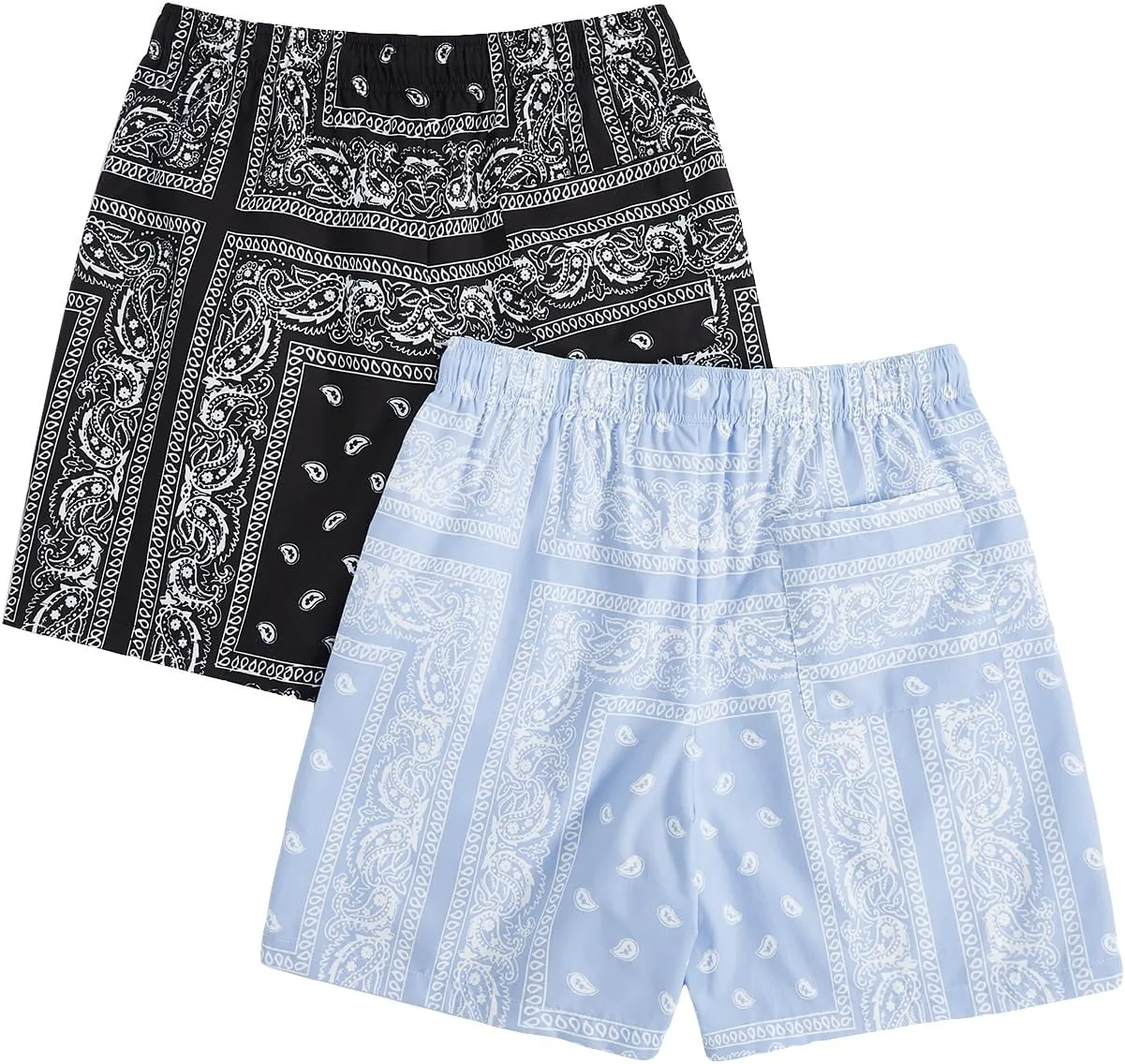 Floerns 2 Pack Men's Boho Drawstring Waist Paisley Print Summer Beach Shorts