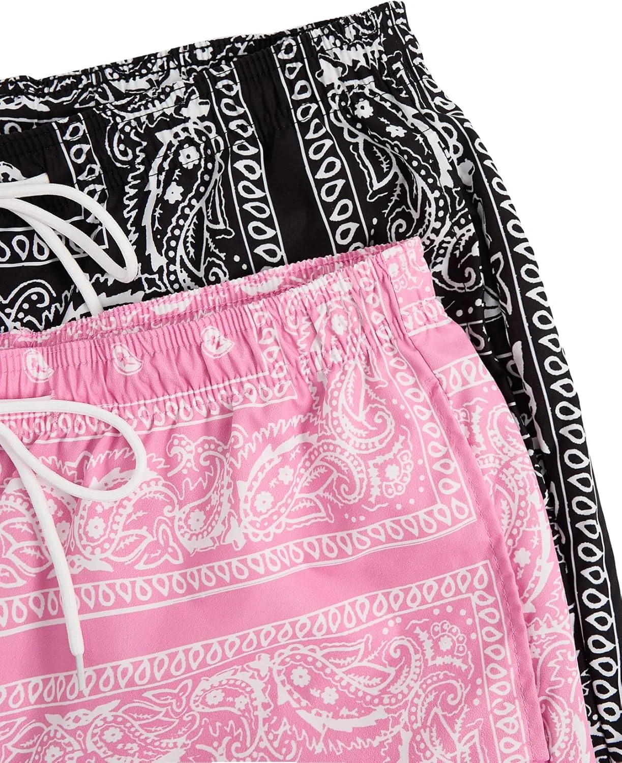 Floerns 2 Pack Men's Boho Drawstring Waist Paisley Print Summer Beach Shorts