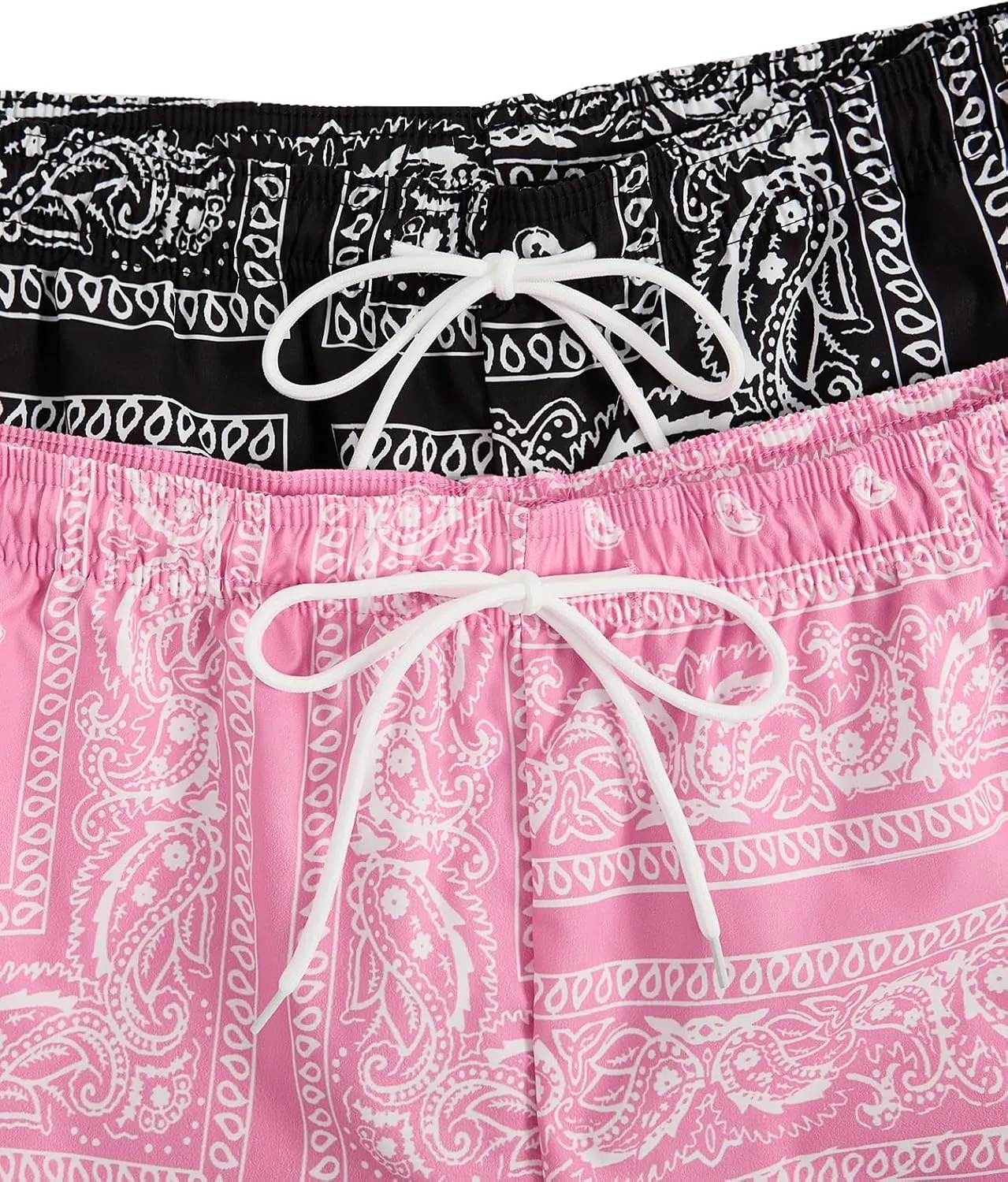 Floerns 2 Pack Men's Boho Drawstring Waist Paisley Print Summer Beach Shorts