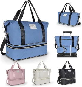 Geestock Travel Duffle Bag for Women Men, Expandable Weekender Overnight Bags with Shoes Compartment, Lightweight Carry on Personal Item Duffle Gym Bag for Travel, Airplanes, Sports (Blue)
