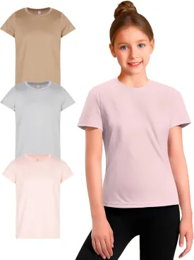 Girl's Athletic Shirts 3 Pack Crew Neck Short Sleeve Tees Summer Active Tops for Teen Girls Soccer & Sports Tshirts for Teens