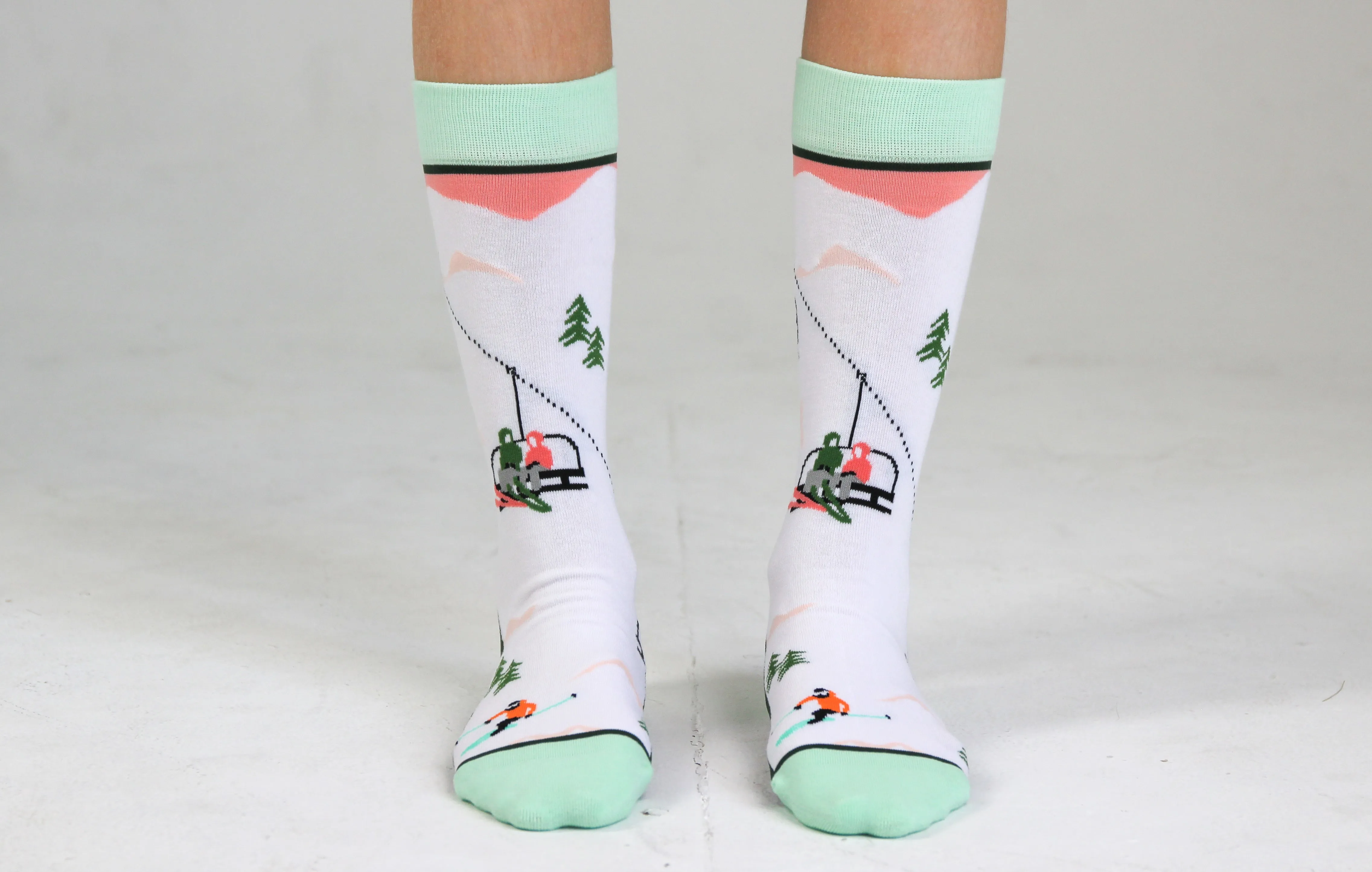 Kids' Cotton Crew Socks, Skiers