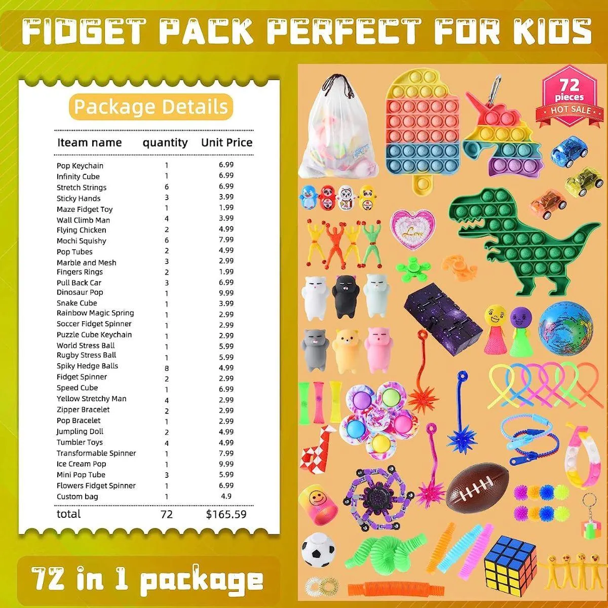 Kidst 72-Piece Fidget Sensory Toy Set - Stress Relief & Focus for All Ages
