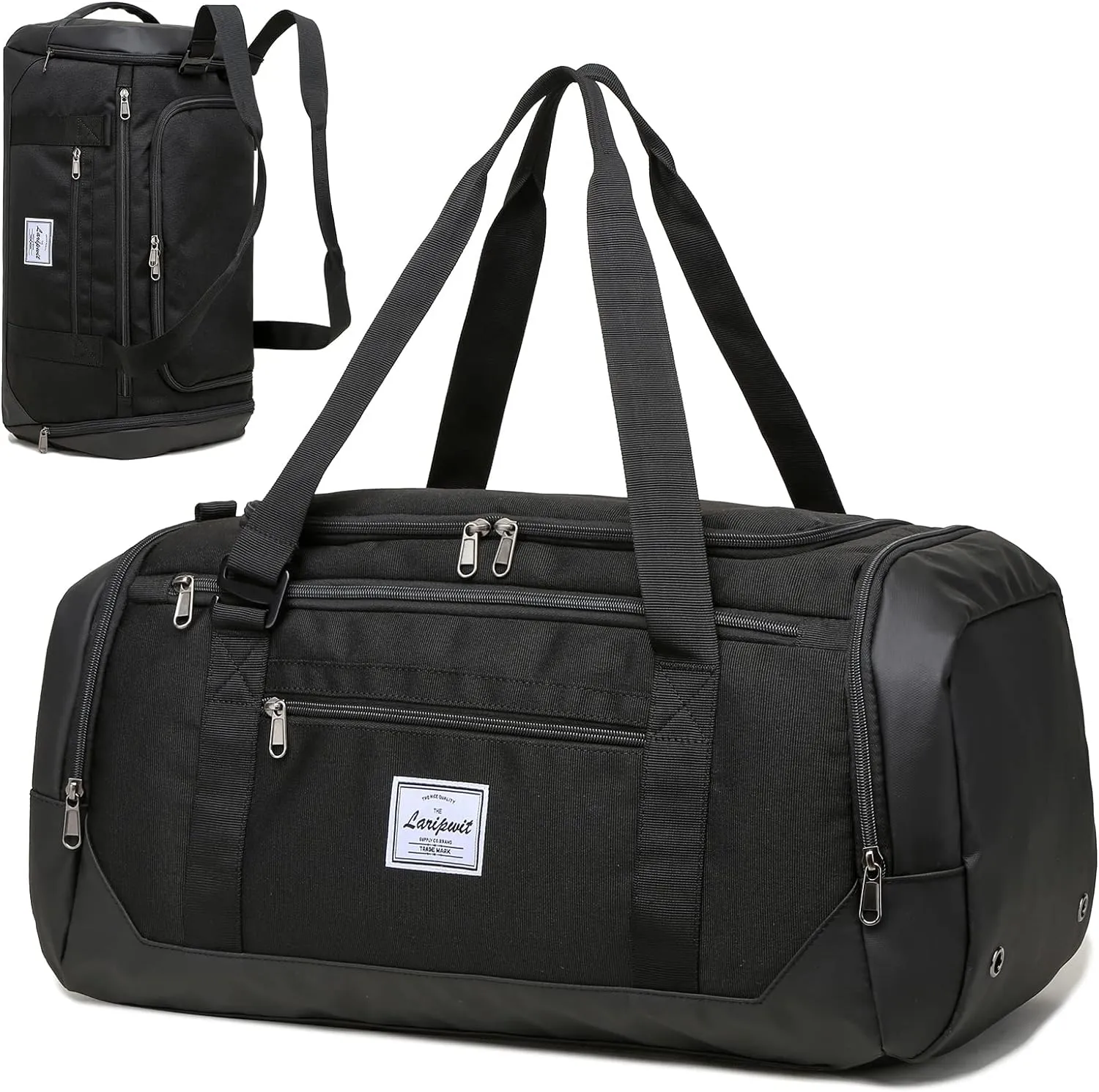 Laripwit Travel Duffle Bag for men 40L Medium Sports Gym Bag with Wet Pocket & Shoes Compartment Weekender Overnight Backpack for Traveling Duffel Bag Backpack for Women, Black