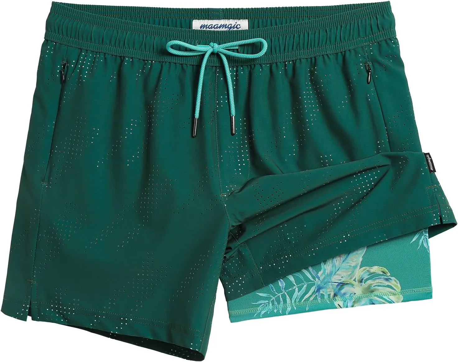 maamgic Mens Swim Trunks with Compression Liner 5 Inch Inseam Quick Dry Board Shorts with Zipper Pockets Swimming Shorts