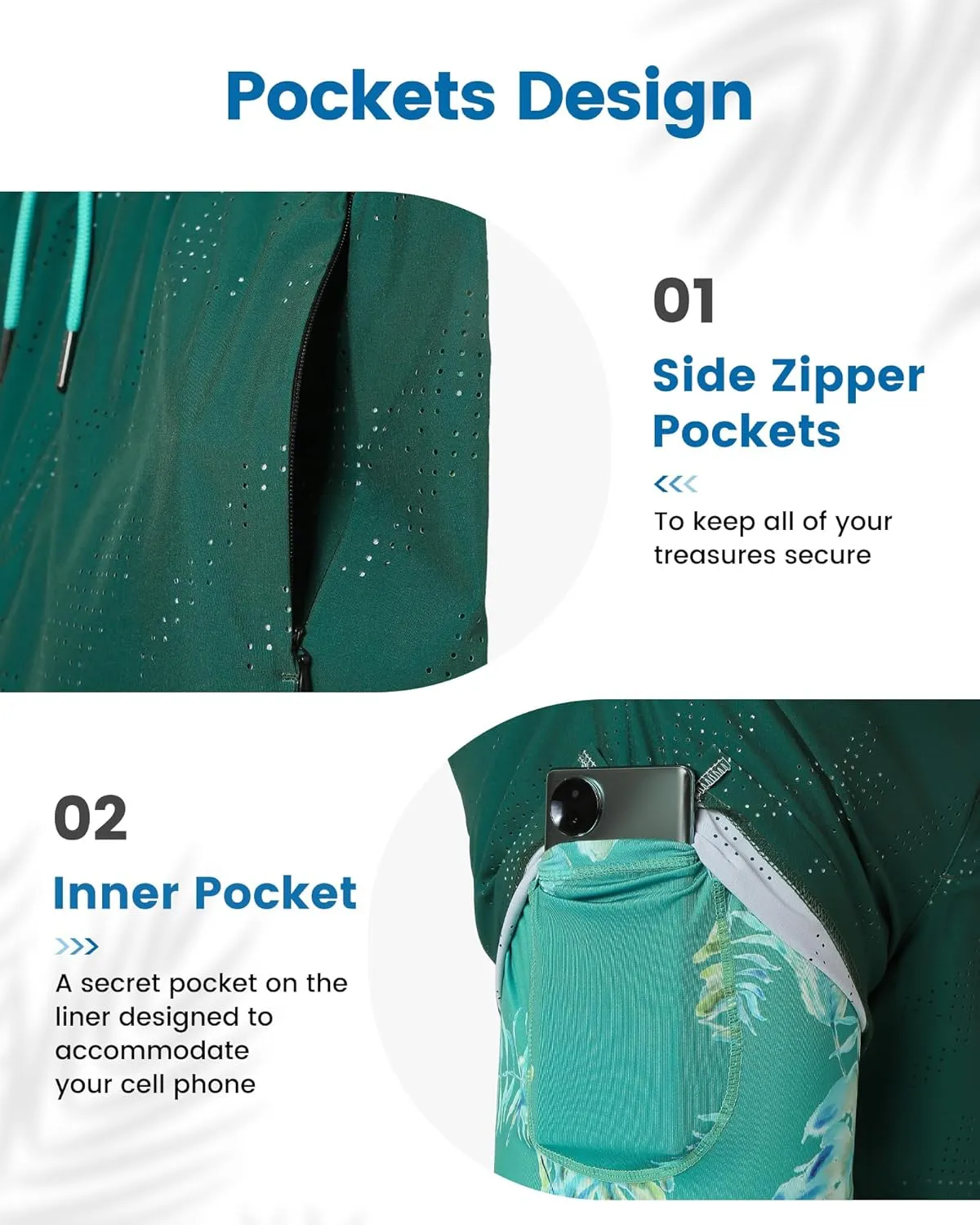 maamgic Mens Swim Trunks with Compression Liner 5 Inch Inseam Quick Dry Board Shorts with Zipper Pockets Swimming Shorts