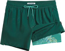 maamgic Mens Swim Trunks with Compression Liner 5 Inch Inseam Quick Dry Board Shorts with Zipper Pockets Swimming Shorts