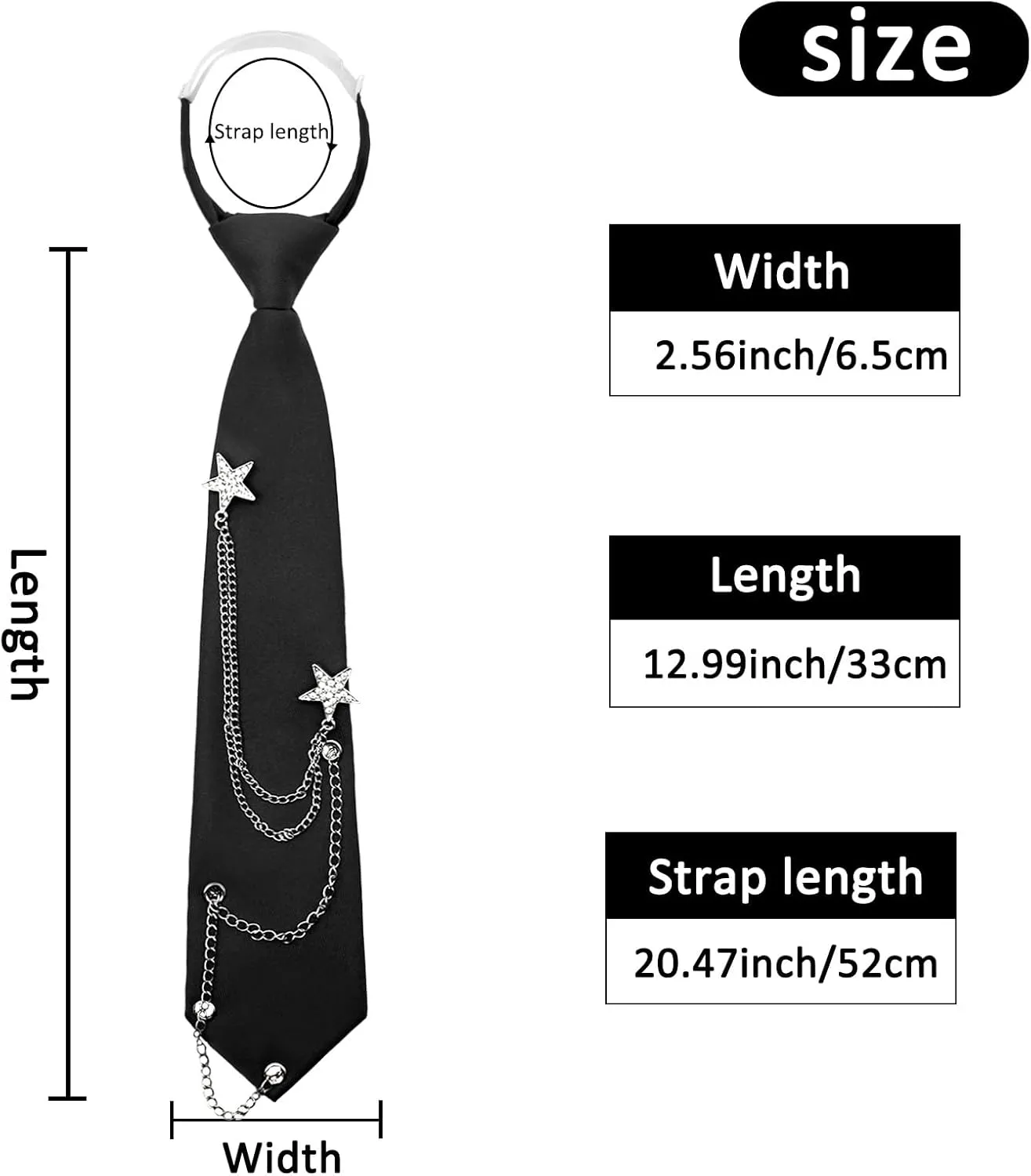 Mantieqingway Ties for Women Men, Punk Metal Chain Necktie Pre-Tied Adjustable Black Tie for Uniform, School, Shirt Accessory