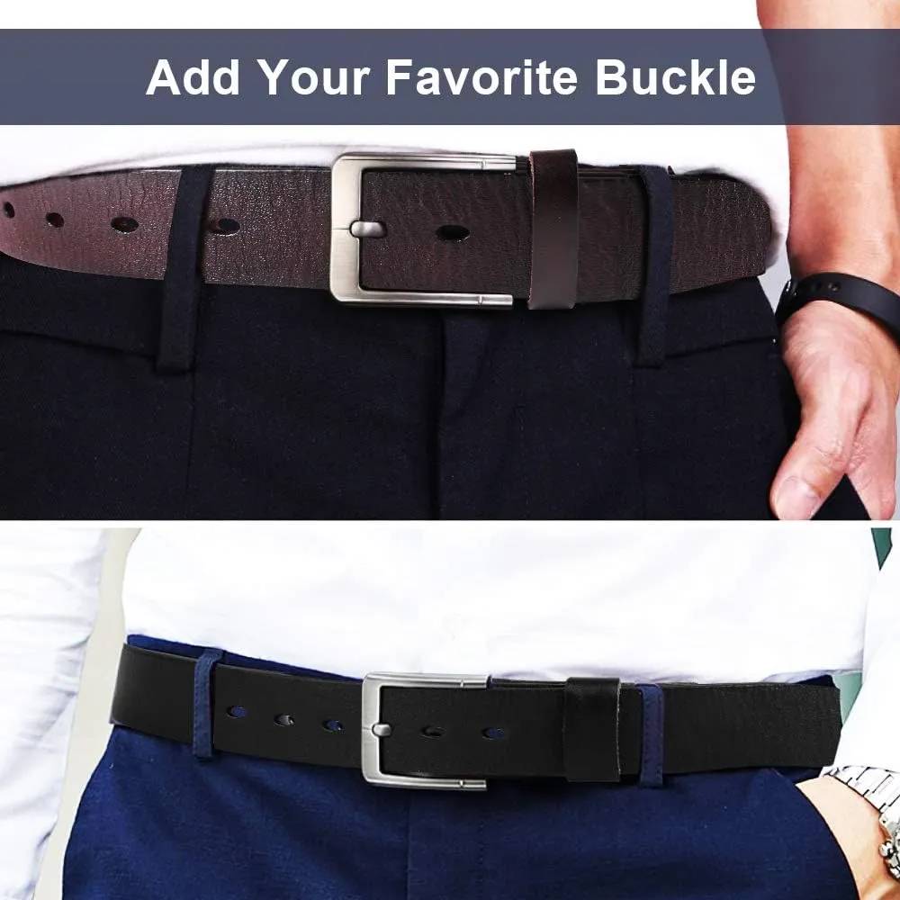 NPET Men's Full Grain Leather Belt Vintage Distressed Style with Snap-On Strap 1 1/2" Wide without Buckle