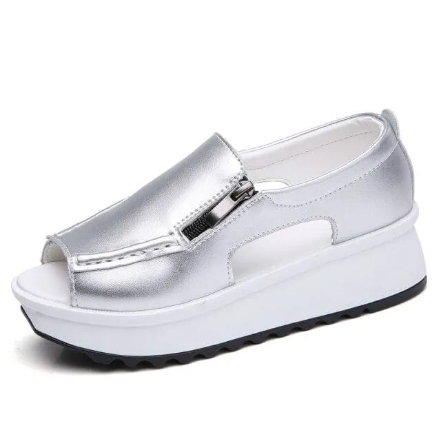Open Toe Round Summer Women Zipper Sandal