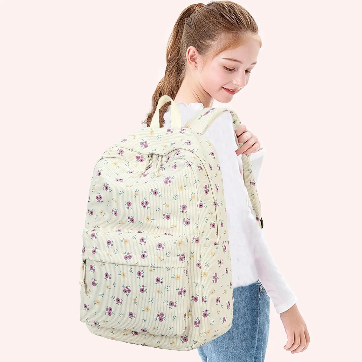 School Backpack for Teen Girls Bookbags Elementary High School Corduroy Laptop Bags Women Travel Daypacks