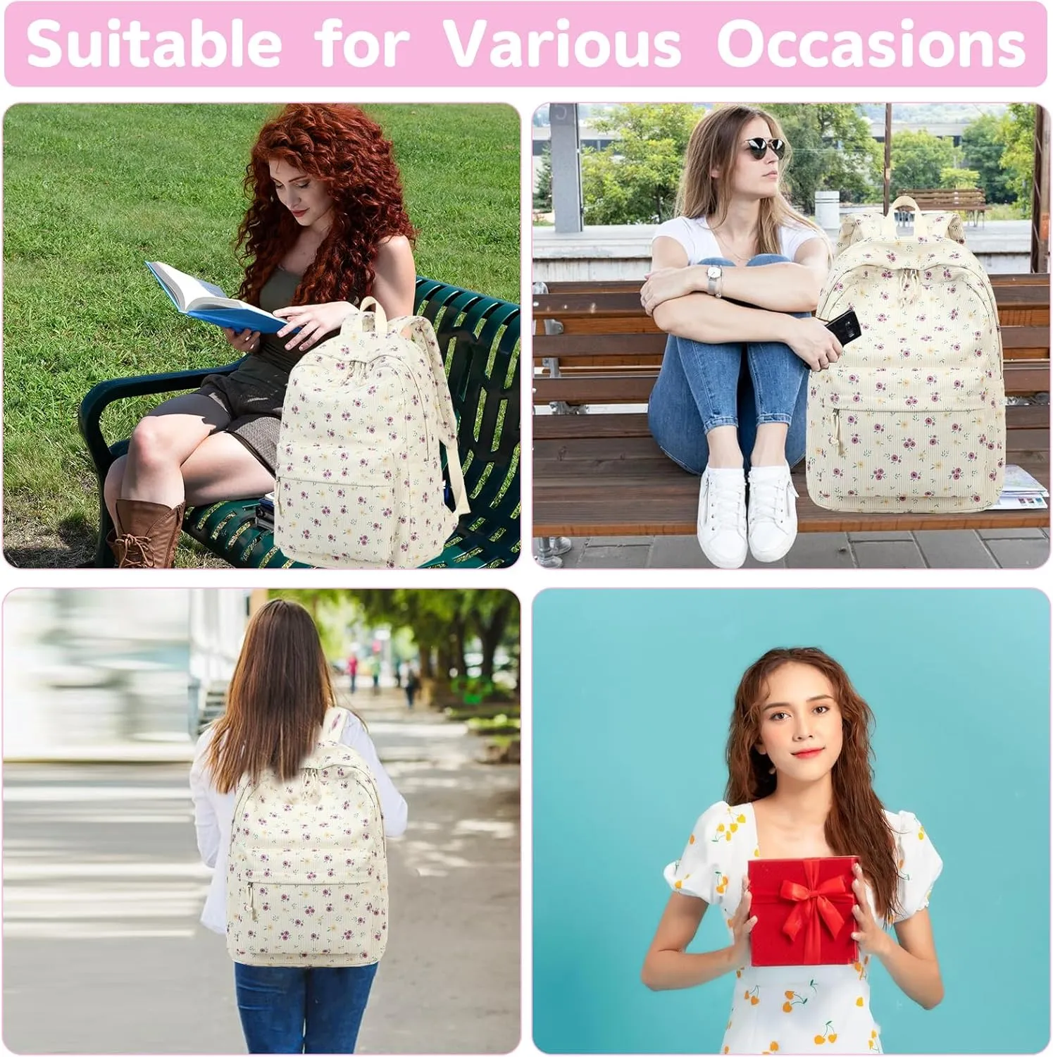 School Backpack for Teen Girls Bookbags Elementary High School Corduroy Laptop Bags Women Travel Daypacks