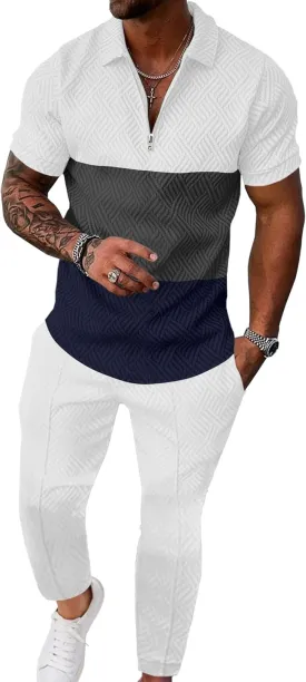 UOUA Mens Sweat Suits Set Tracksuit 2 Piece Outfits Short Sleeve Casual Sweatshirt & Loose Jogging Pants